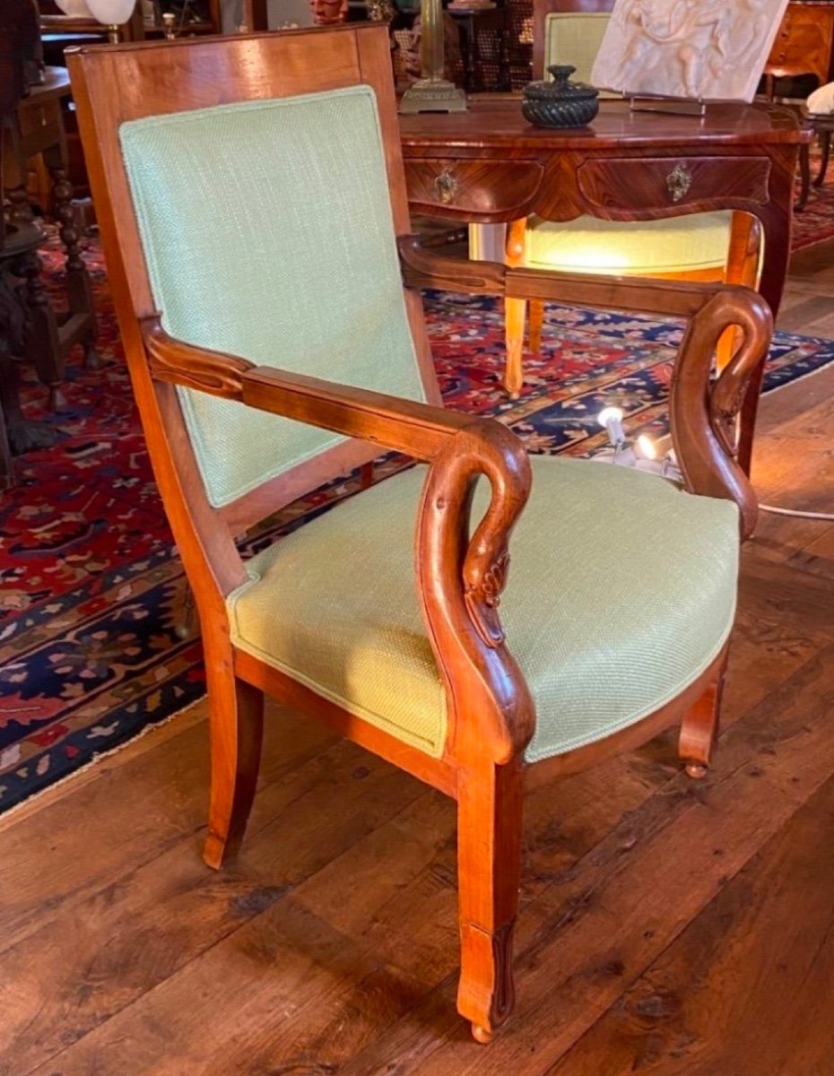 Pair Of Swan Neck Armchairs Circa 1820 In Blond Mahogany-photo-7