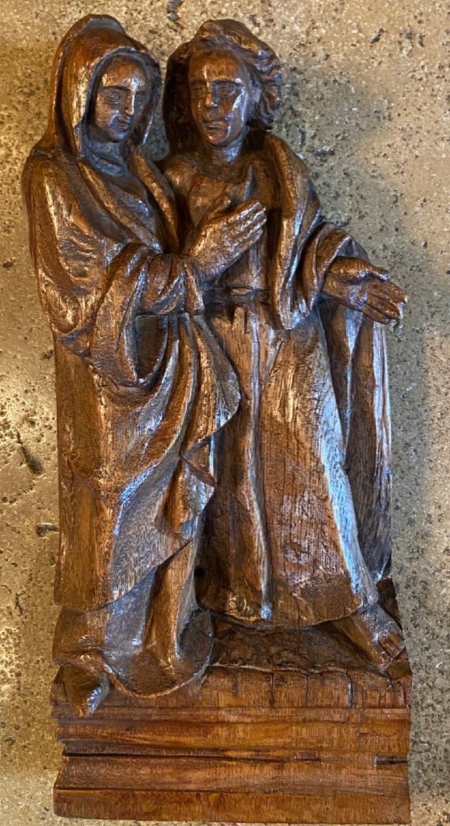 La Visitation De Marie à Elizabeth, élément De Retable Du XVII Eme Siècle-photo-6