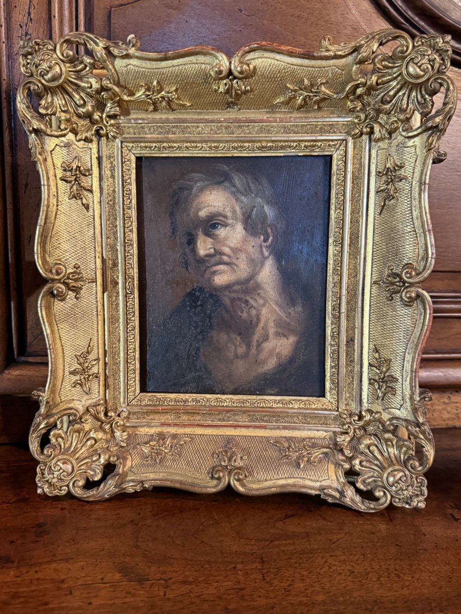 Oil On Panel Study Of An Old Man's Head, 17th Century-photo-1