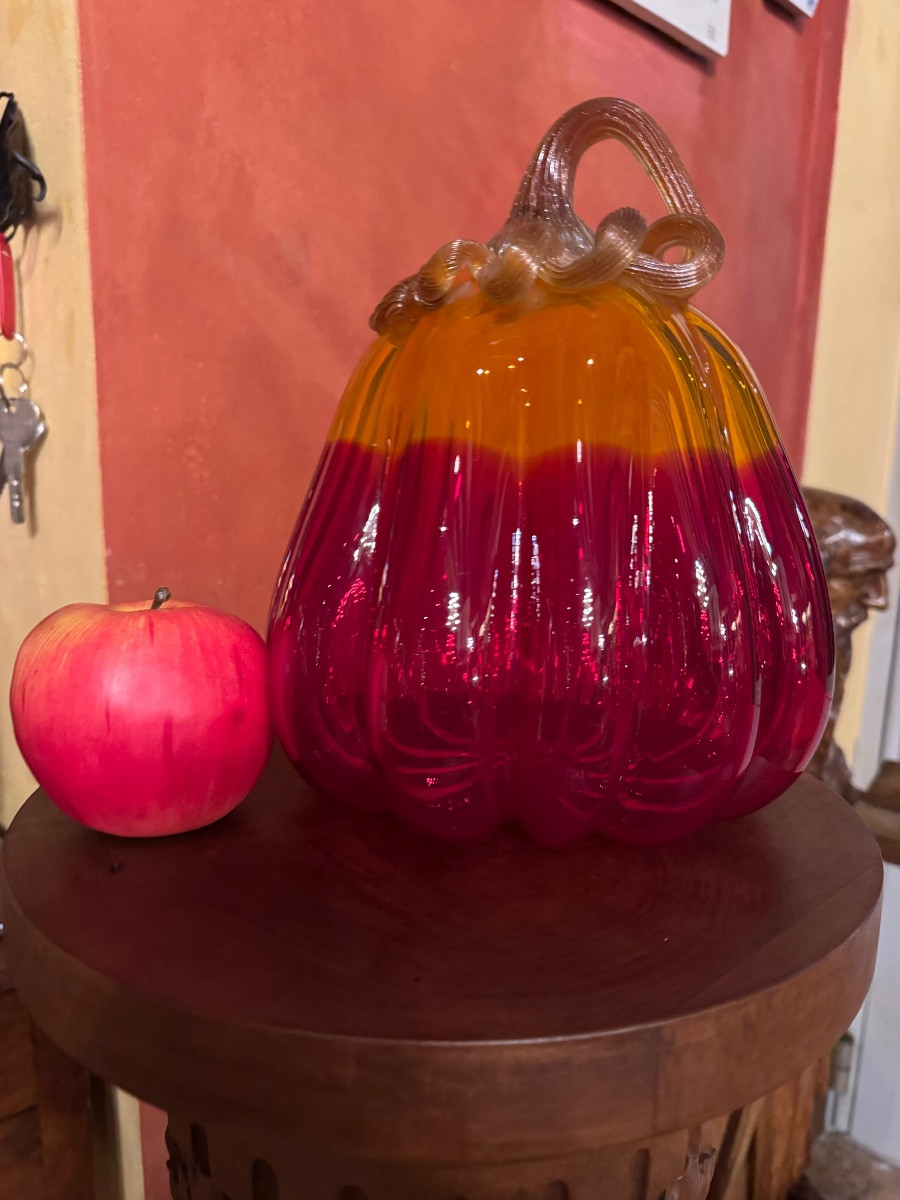 Large Two-tone Murano Glass Pumpkin Circa 1970-photo-2