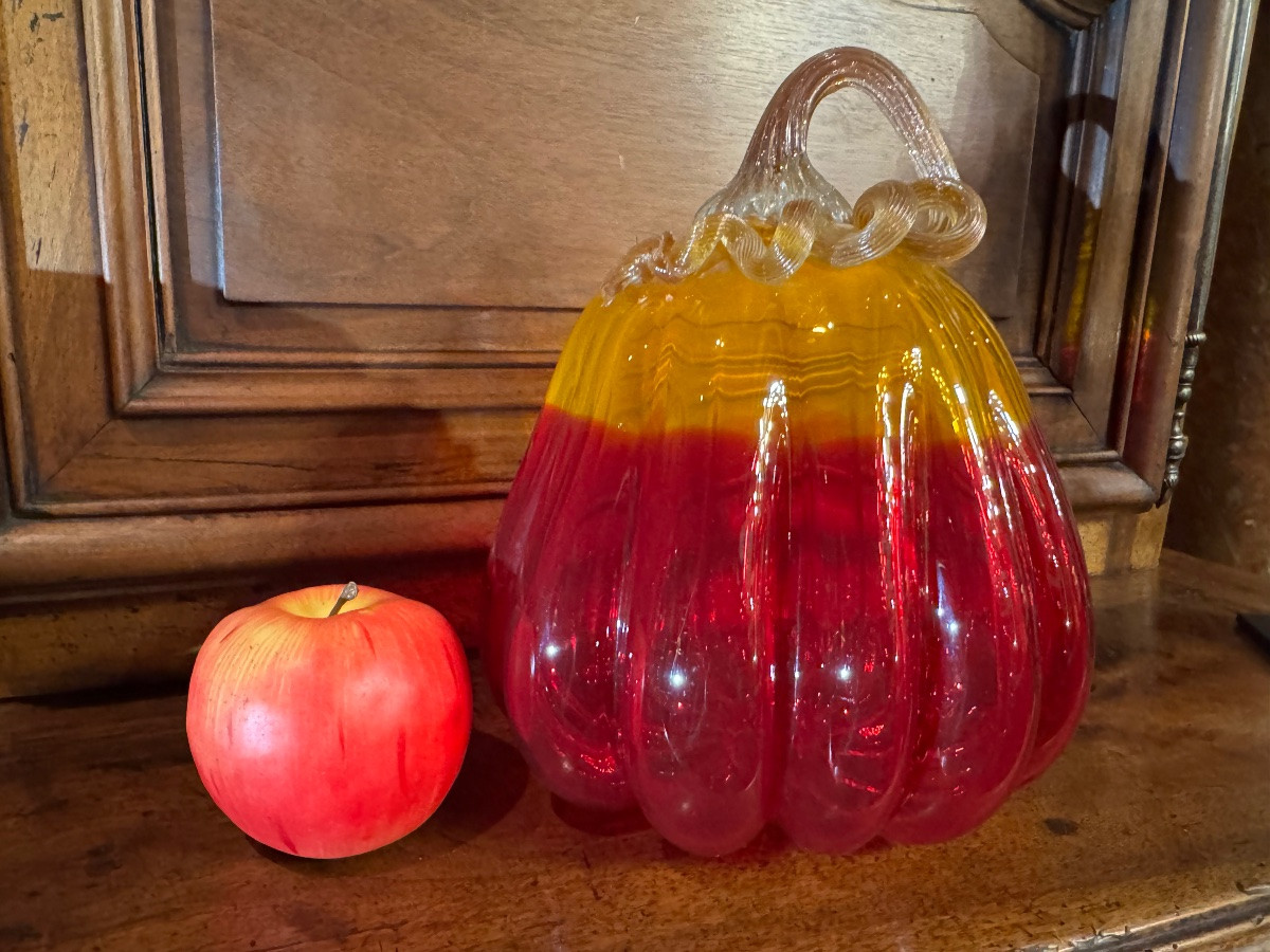 Large Two-tone Murano Glass Pumpkin Circa 1970-photo-4