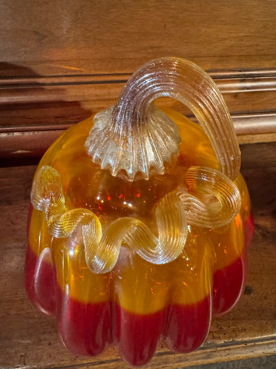 Large Two-tone Murano Glass Pumpkin Circa 1970-photo-1