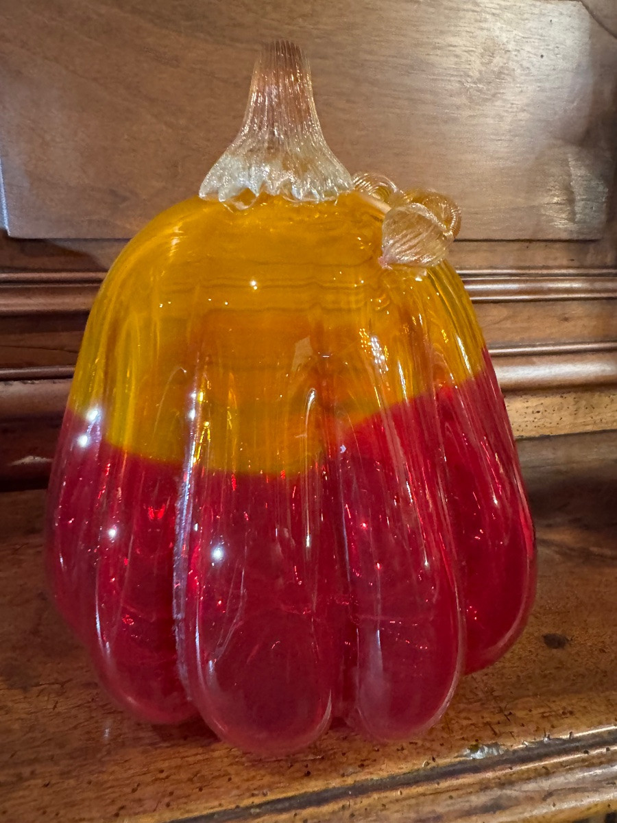 Large Two-tone Murano Glass Pumpkin Circa 1970-photo-5