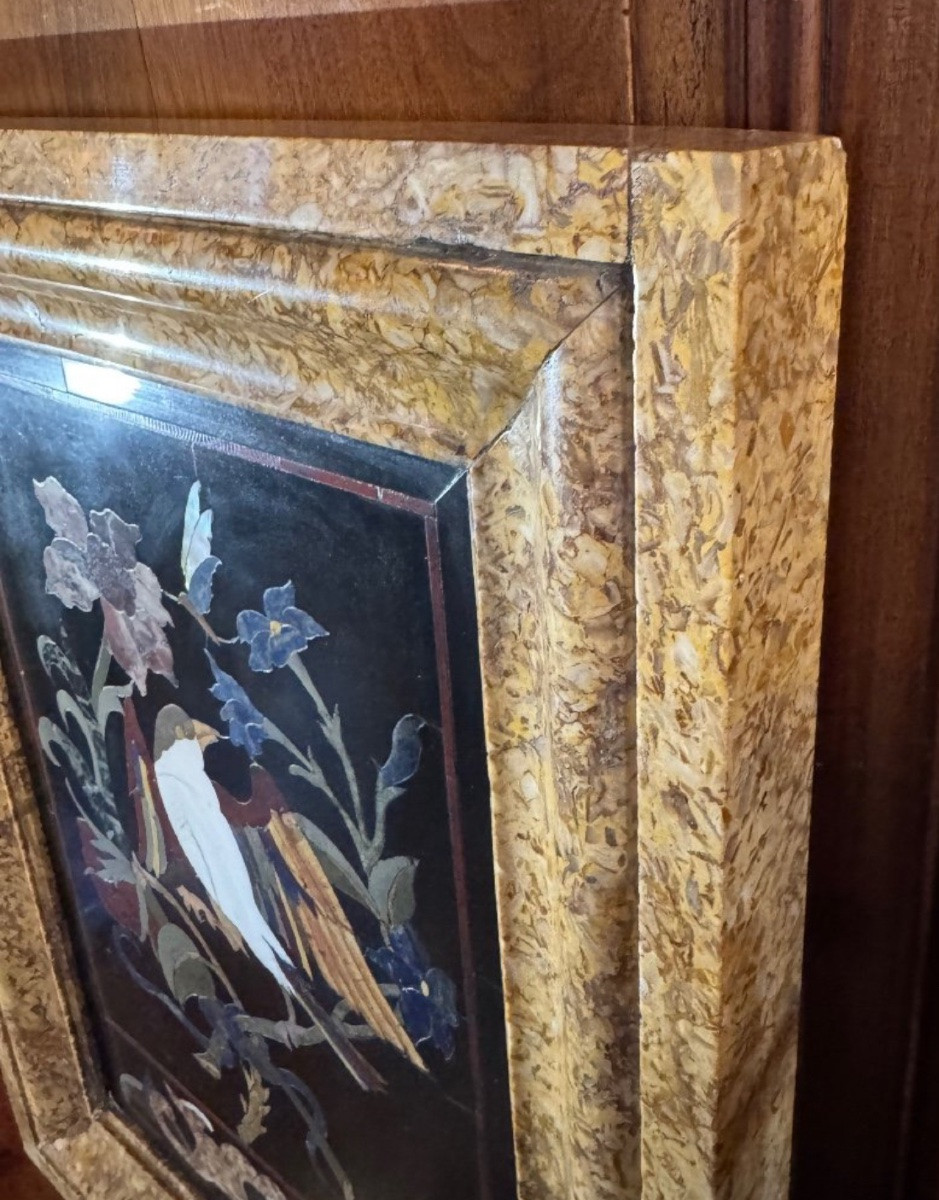 Grande Paire De Tableaux En Marqueterie De Marbre : Oiseaux, XIX Eme Siècle -photo-4