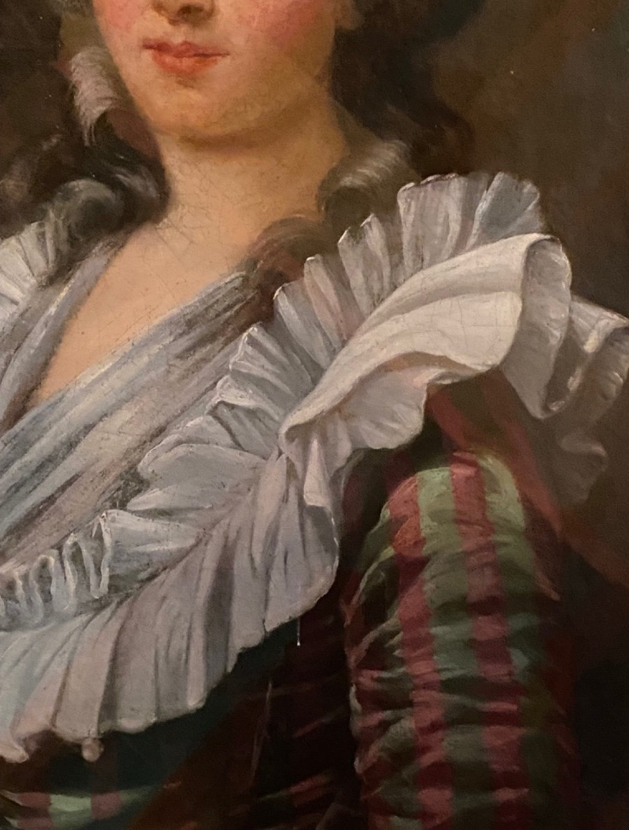 Grand Portrait De Dame De Qualité En Robe à La Française Du XVIII Eme Siècle-photo-5