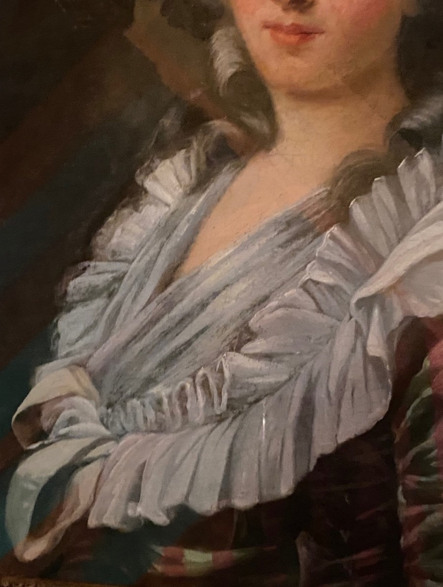 Grand Portrait De Dame De Qualité En Robe à La Française Du XVIII Eme Siècle-photo-6