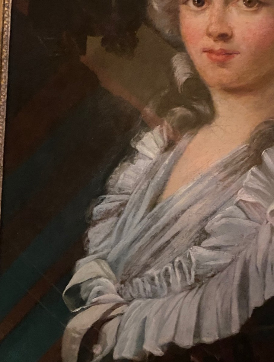Grand Portrait De Dame De Qualité En Robe à La Française Du XVIII Eme Siècle-photo-7
