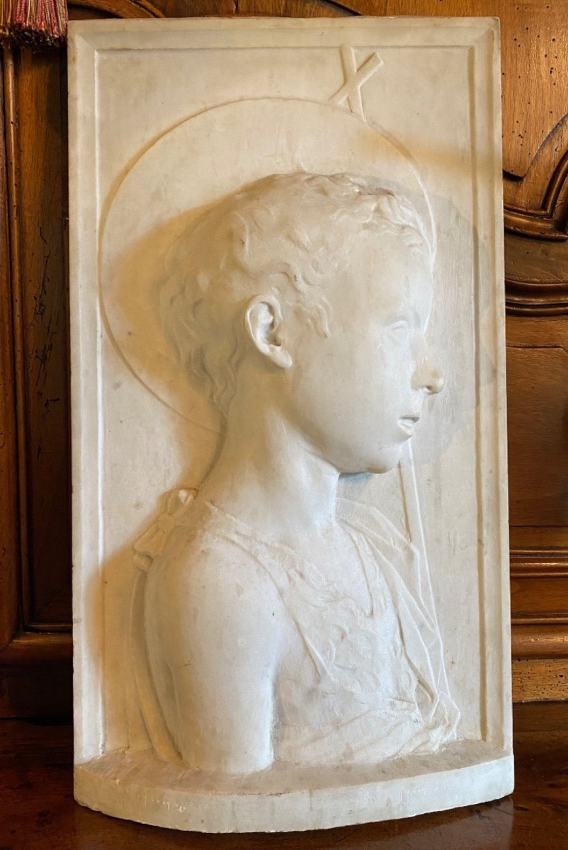 After Desiderio Da Settignano, Saint John The Baptist As Child, Carrara Marble Sculpture-photo-2