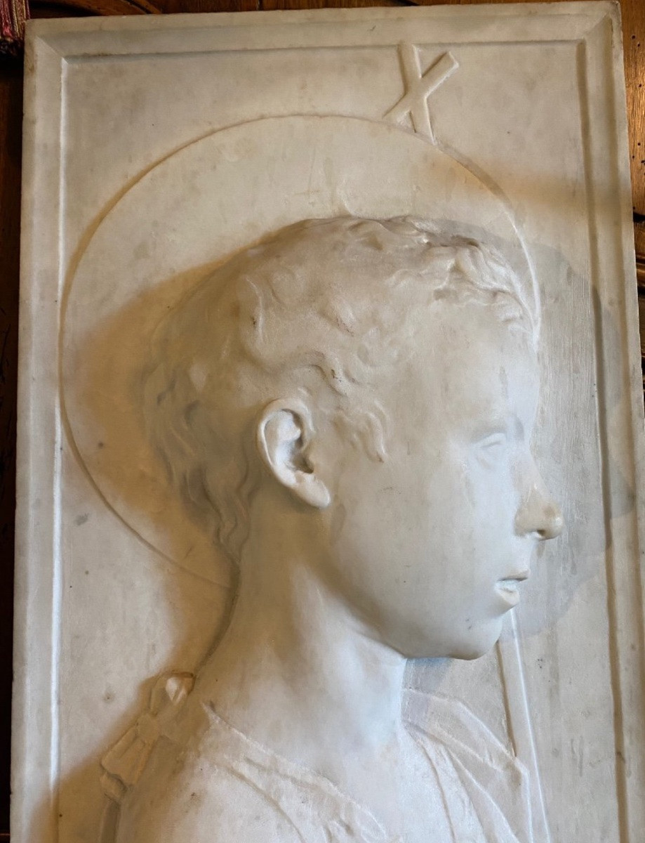 After Desiderio Da Settignano, Saint John The Baptist As Child, Carrara Marble Sculpture-photo-5