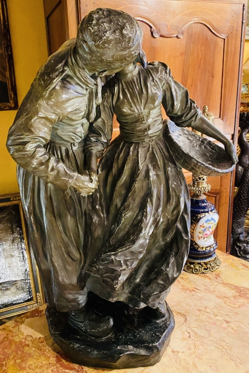 Les Amoureux, Très Grande Terre Cuite Du Début Du XX Eme Siècle Signée P.roy"-photo-7
