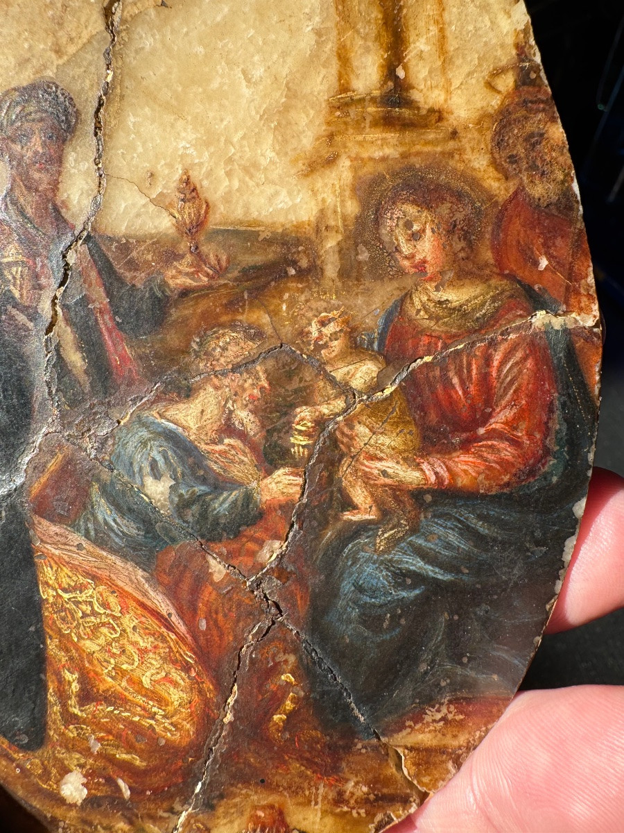 Peinture Sur Albâtre Italie XVII Eme, Adoration Des Rois Mages-photo-3