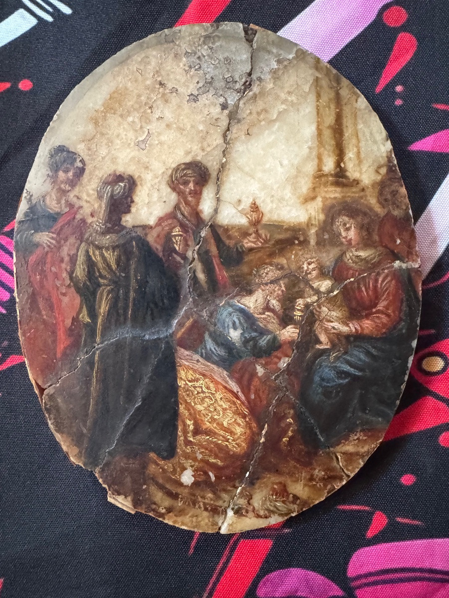 Peinture Sur Albâtre Italie XVII Eme, Adoration Des Rois Mages-photo-1