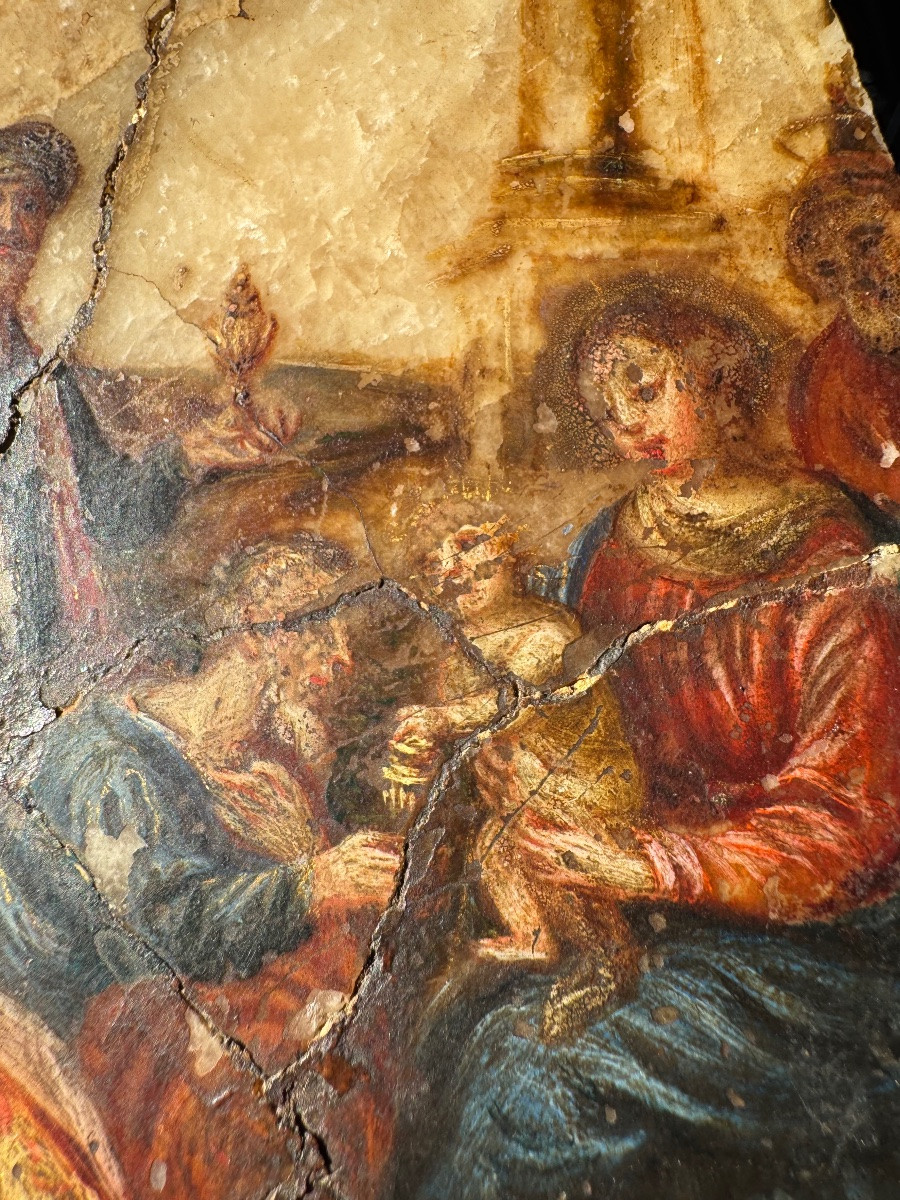 Peinture Sur Albâtre Italie XVII Eme, Adoration Des Rois Mages-photo-3