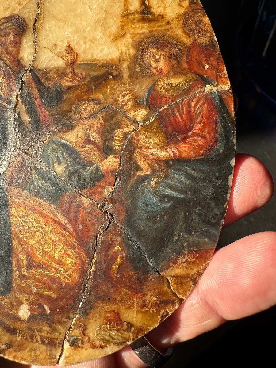 Peinture Sur Albâtre Italie XVII Eme, Adoration Des Rois Mages-photo-6
