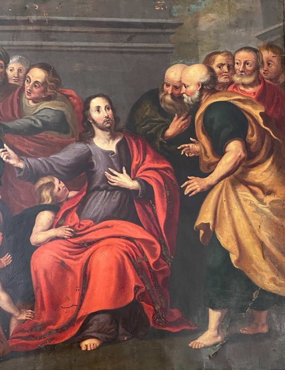 Christ And Children, Large Oil On Copper, Late 17th And Early 18th Century-photo-3