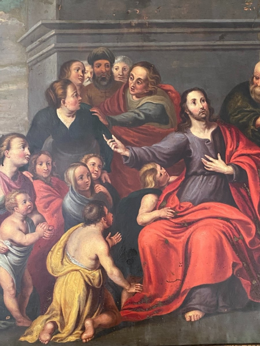 Christ And Children, Large Oil On Copper, Late 17th And Early 18th Century-photo-4