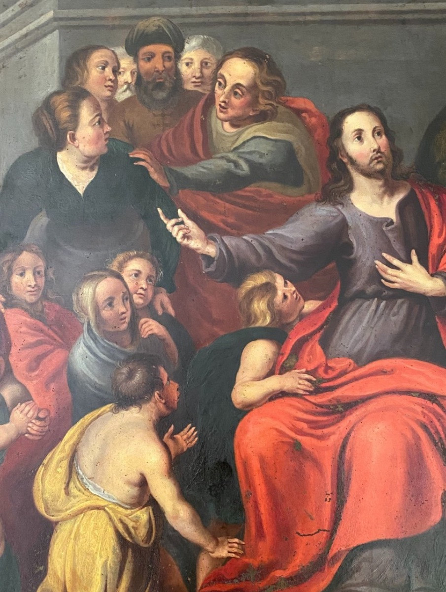 Christ And Children, Large Oil On Copper, Late 17th And Early 18th Century-photo-4