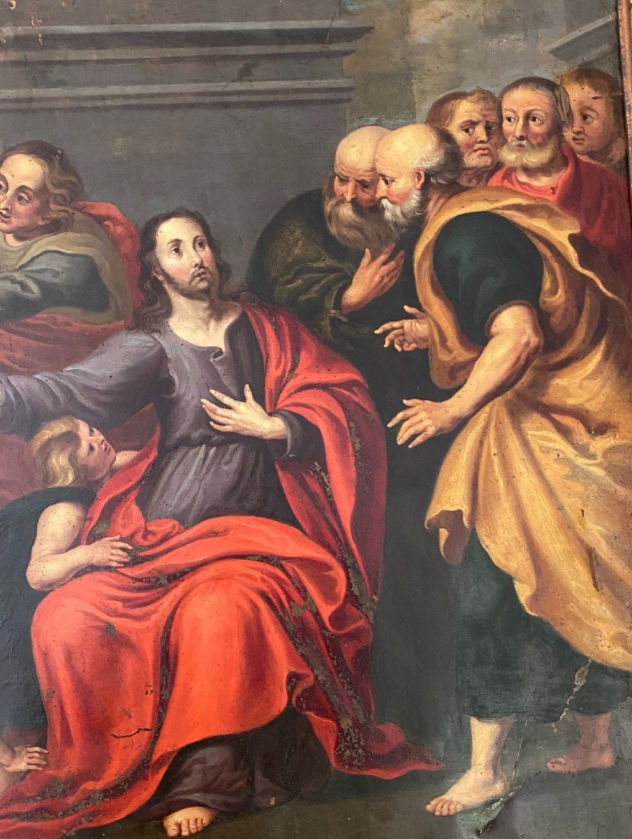 Christ And Children, Large Oil On Copper, Late 17th And Early 18th Century-photo-5