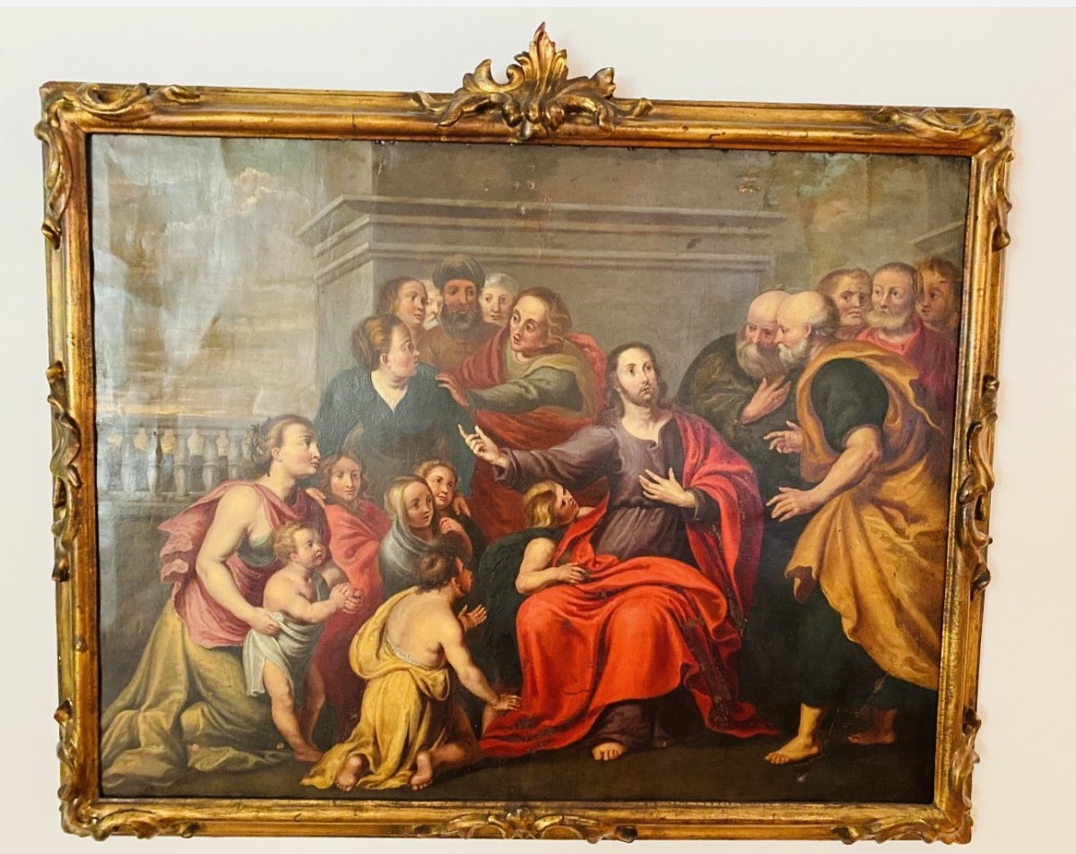 Christ And Children, Large Oil On Copper, Late 17th And Early 18th Century