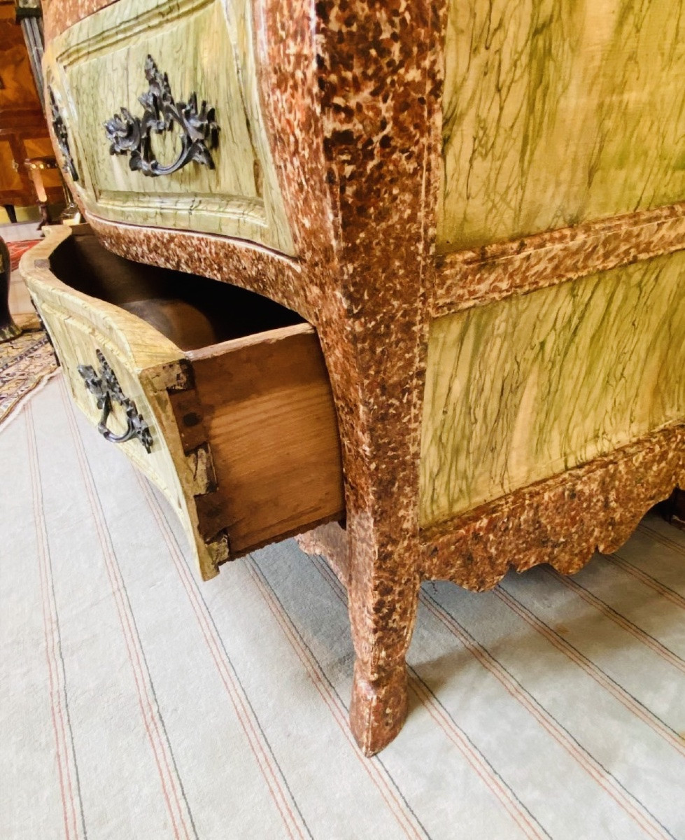 Rare Chest Of Drawers Painted In Faux Marble, 18th Century-photo-4