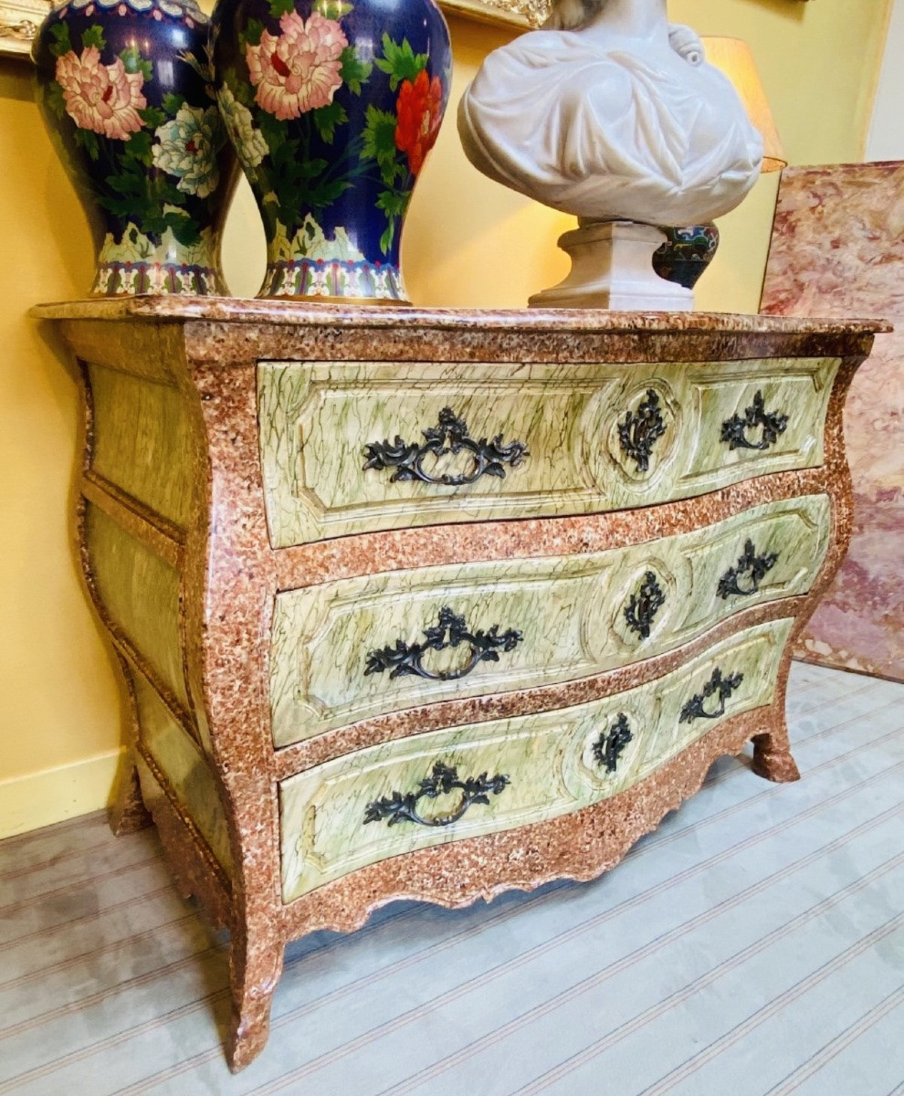 Rare Chest Of Drawers Painted In Faux Marble, 18th Century-photo-2