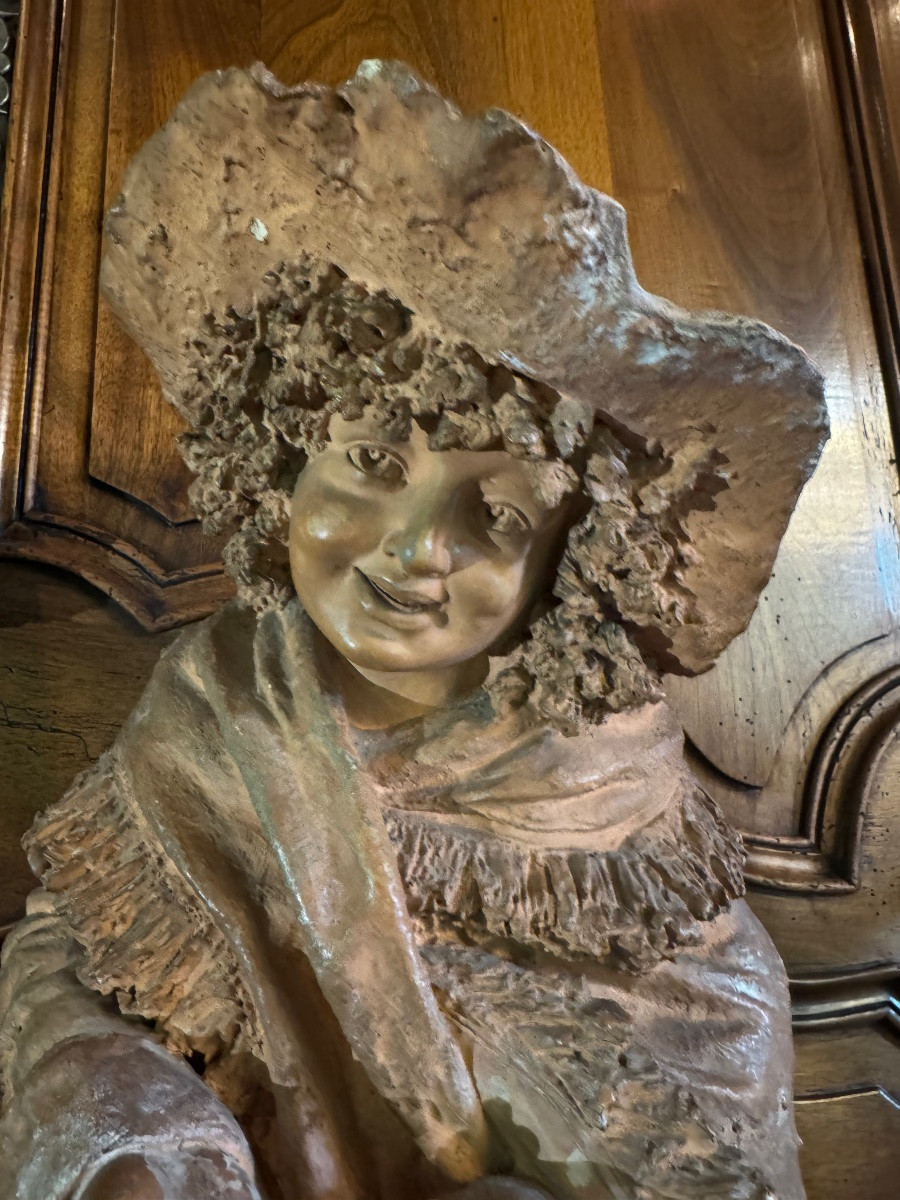 Grande Terre Cuite Du XIX Eme Siècle : Le Beau Petit Mendiant -photo-3