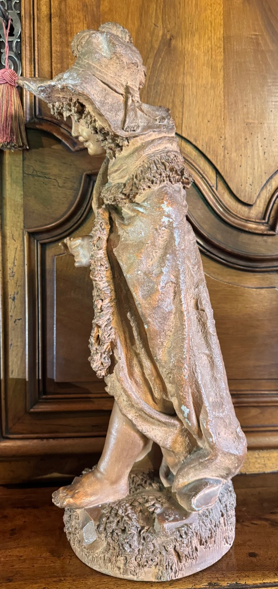 Grande Terre Cuite Du XIX Eme Siècle : Le Beau Petit Mendiant -photo-4