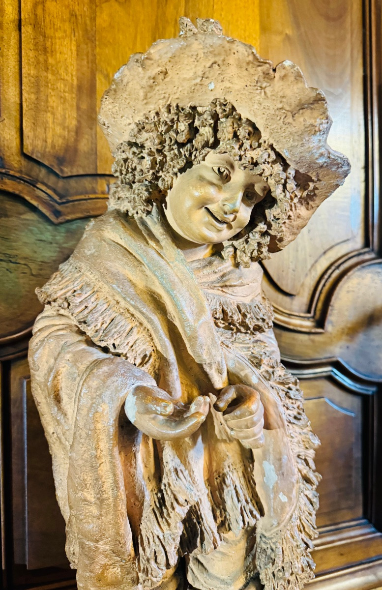 Grande Terre Cuite Du XIX Eme Siècle : Le Beau Petit Mendiant -photo-8
