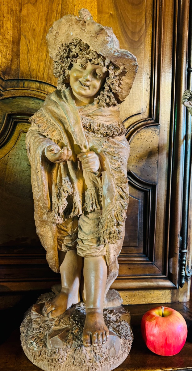 Grande Terre Cuite Du XIX Eme Siècle : Le Beau Petit Mendiant 