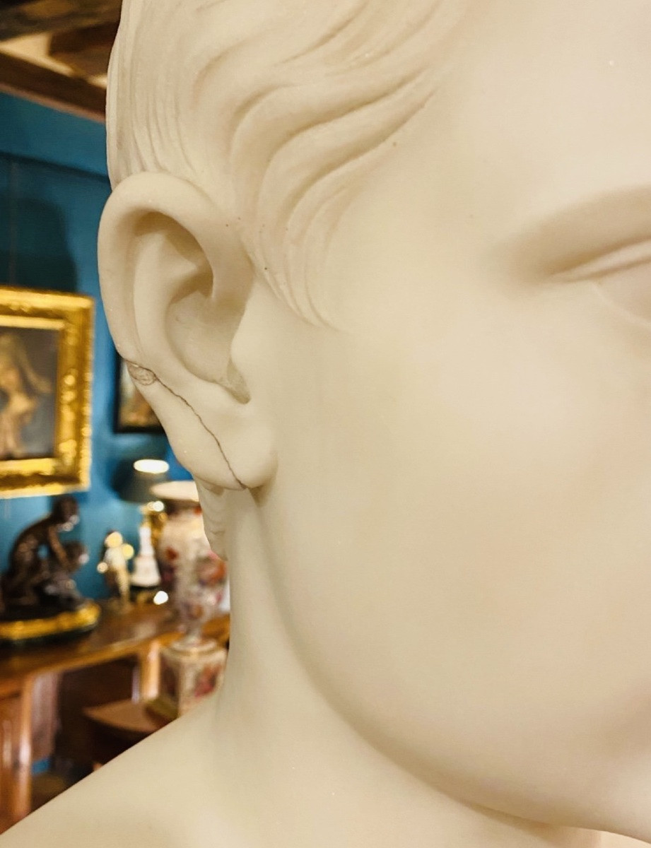 Gaius Octavus Or Augustus The Younger, Superb Bust In White Marble Circa 1830-photo-1