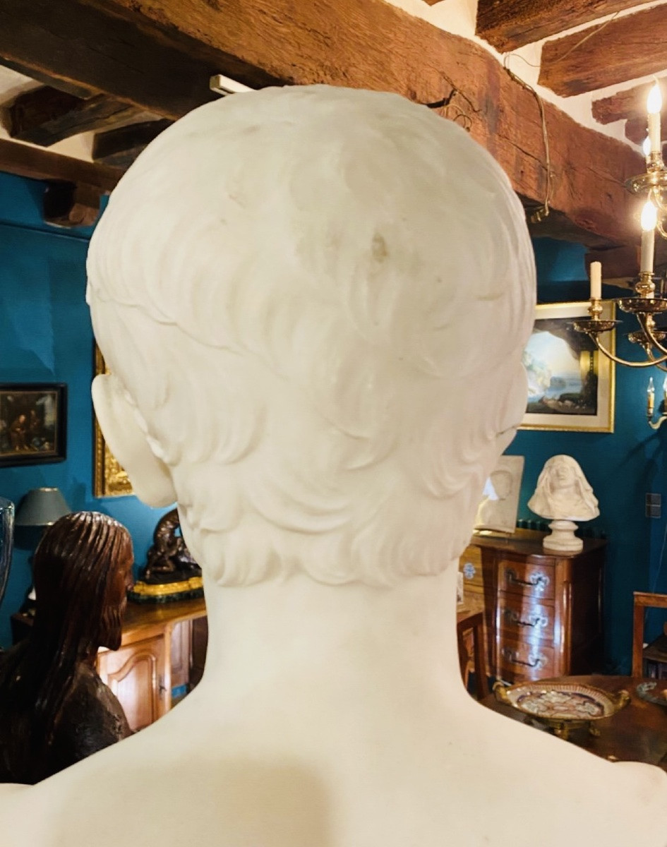 Gaius Octavus Or Augustus The Younger, Superb Bust In White Marble Circa 1830-photo-4