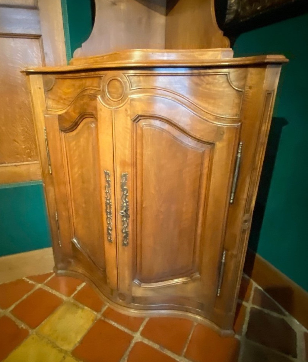 19th Century Curved Walnut Corner Cabinet In Louis XV Style-photo-2