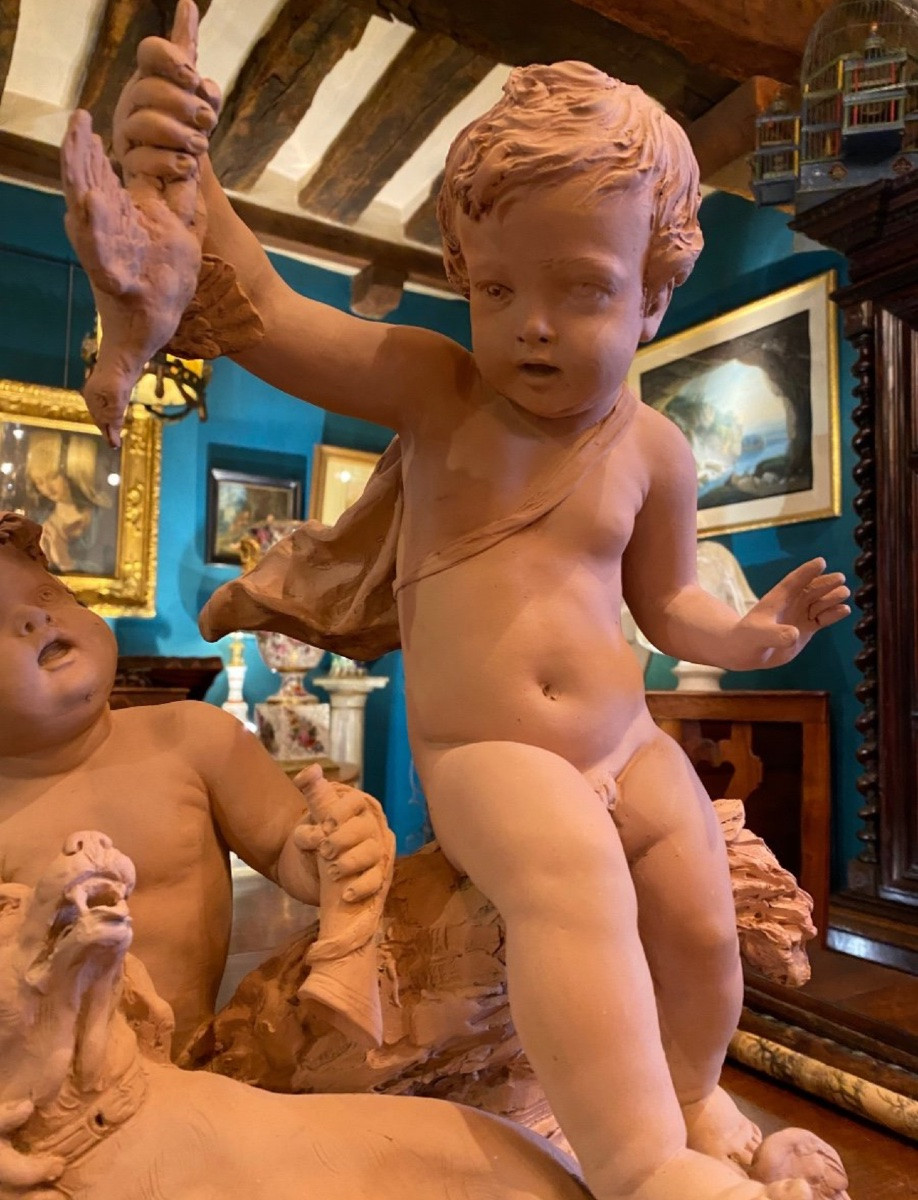Return From Putti Hunting, Signed Le Brun, Large Terracotta, Late 19th Century -photo-7