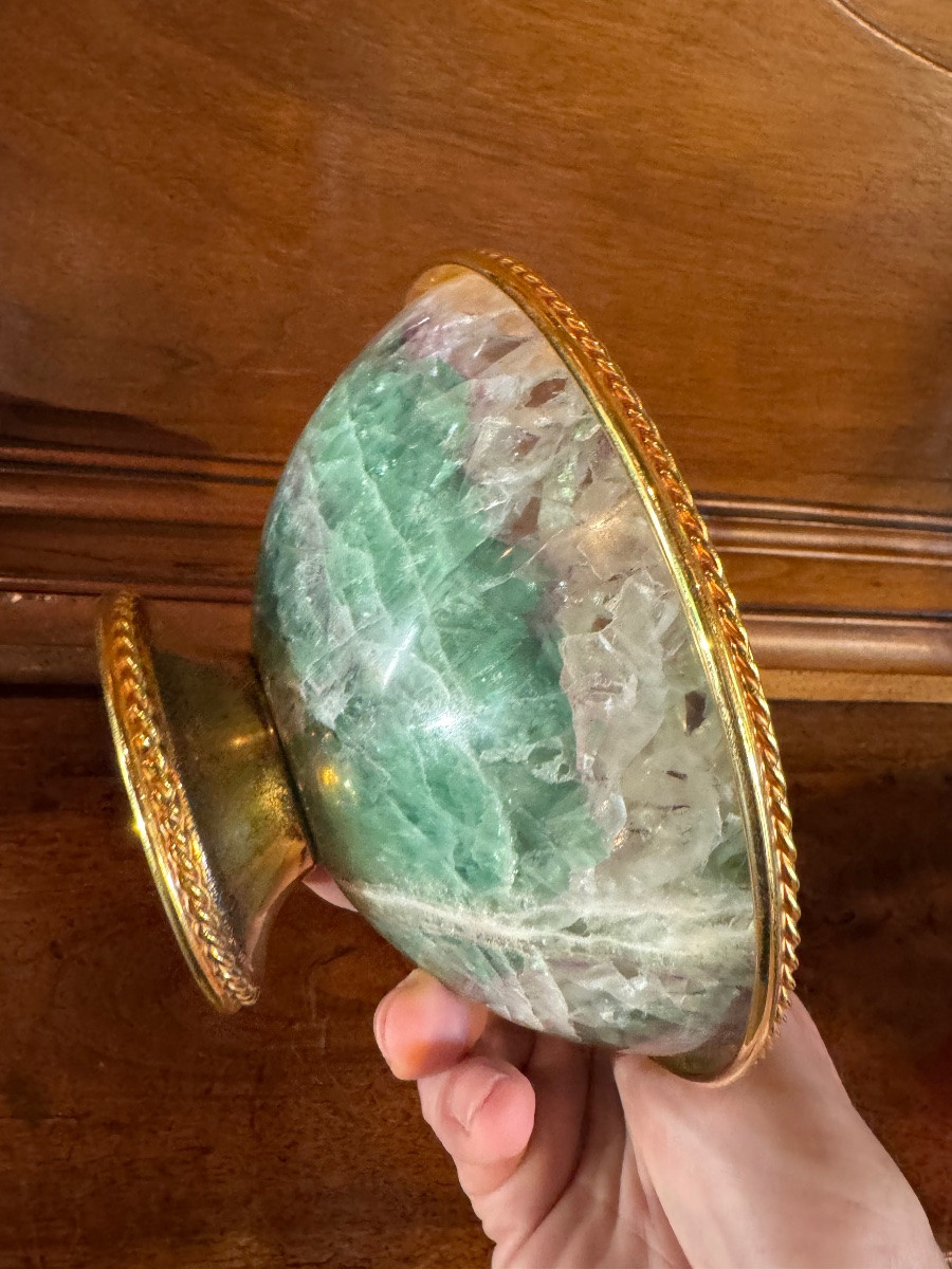 Large Blue John Cup Mounted On Silver Gilt Circa 1970-photo-2