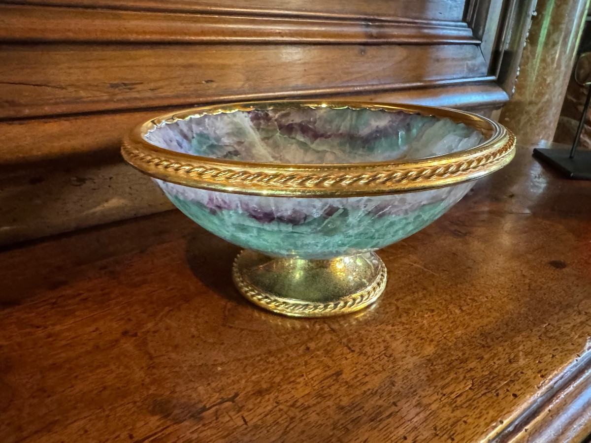 Large Blue John Cup Mounted On Silver Gilt Circa 1970-photo-5
