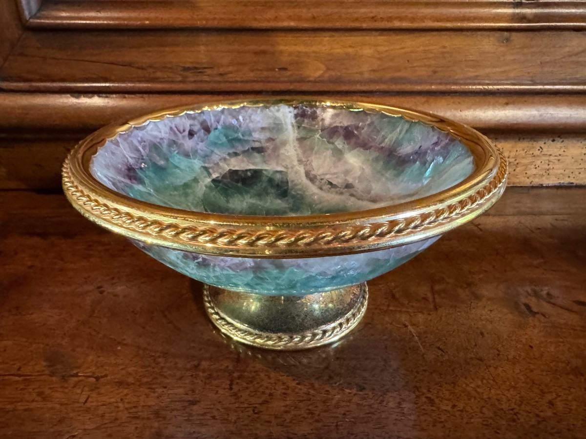Large Blue John Cup Mounted On Silver Gilt Circa 1970-photo-7