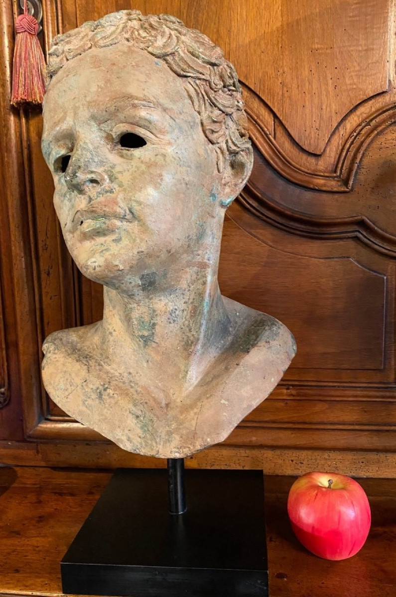 Large Bronze Head Of A Man After The Antique, Excavated Patina-photo-3