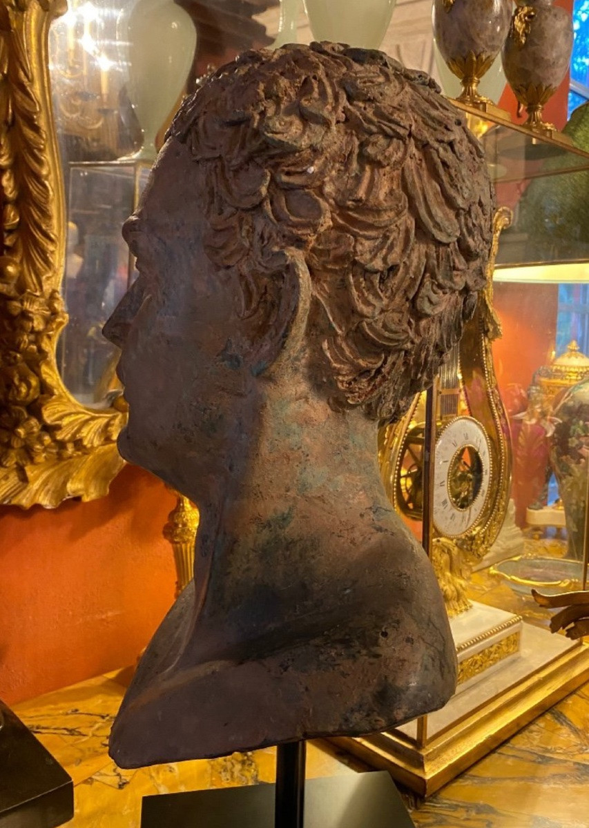 Large Bronze Head Of A Man After The Antique, Excavated Patina-photo-1