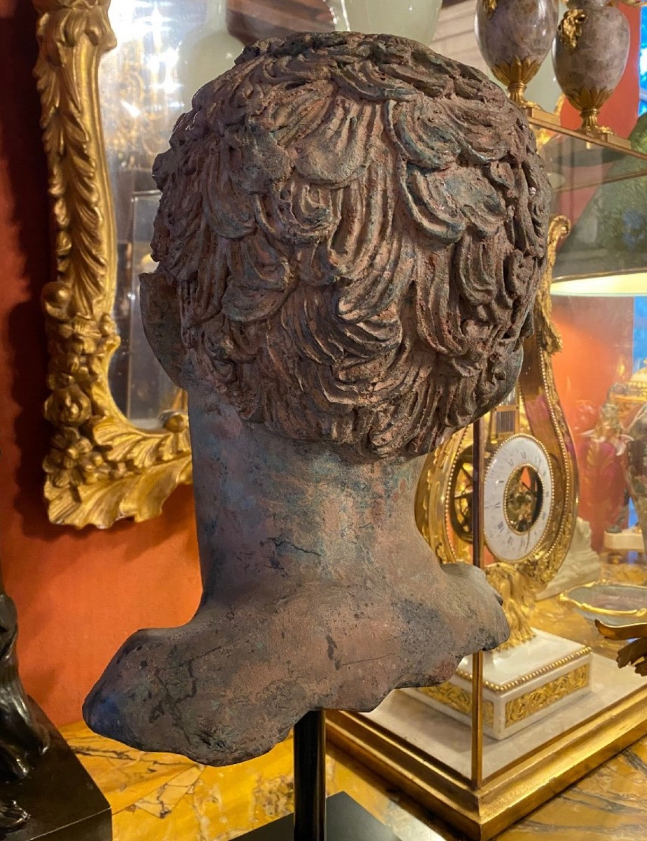 Large Bronze Head Of A Man After The Antique, Excavated Patina-photo-2