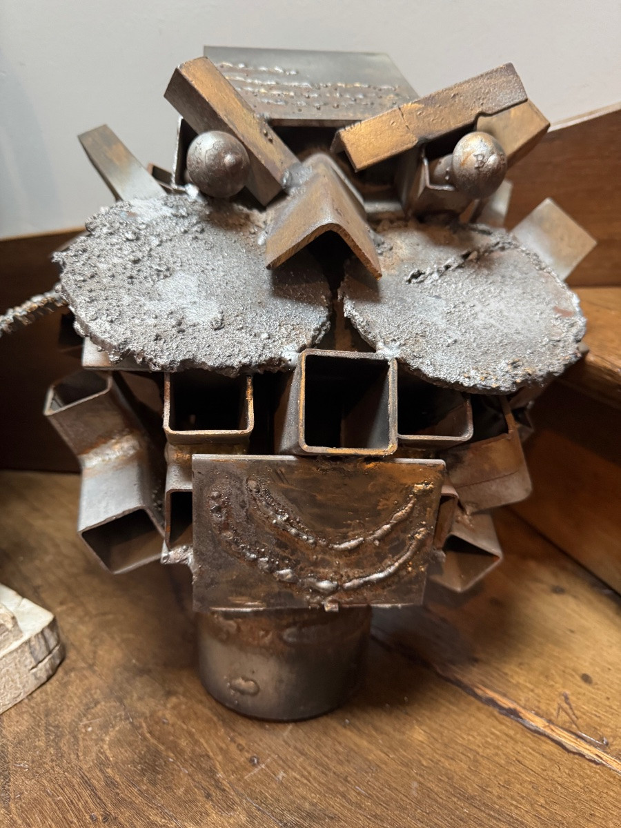 Art Brut, Welded Metal Feline Head Circa 1970-photo-2