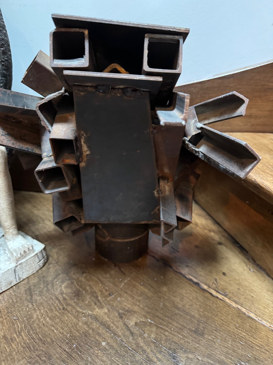 Art Brut, Welded Metal Feline Head Circa 1970-photo-4