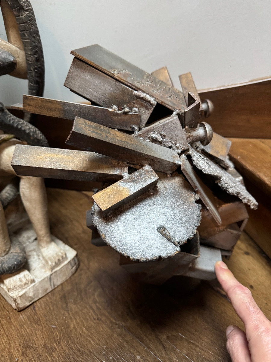 Art Brut, Welded Metal Feline Head Circa 1970-photo-1