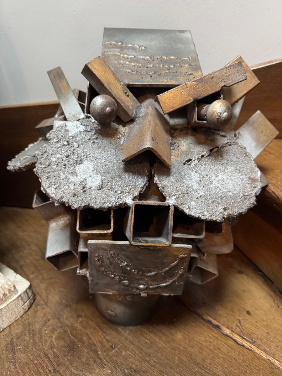 Art Brut, Welded Metal Feline Head Circa 1970-photo-2