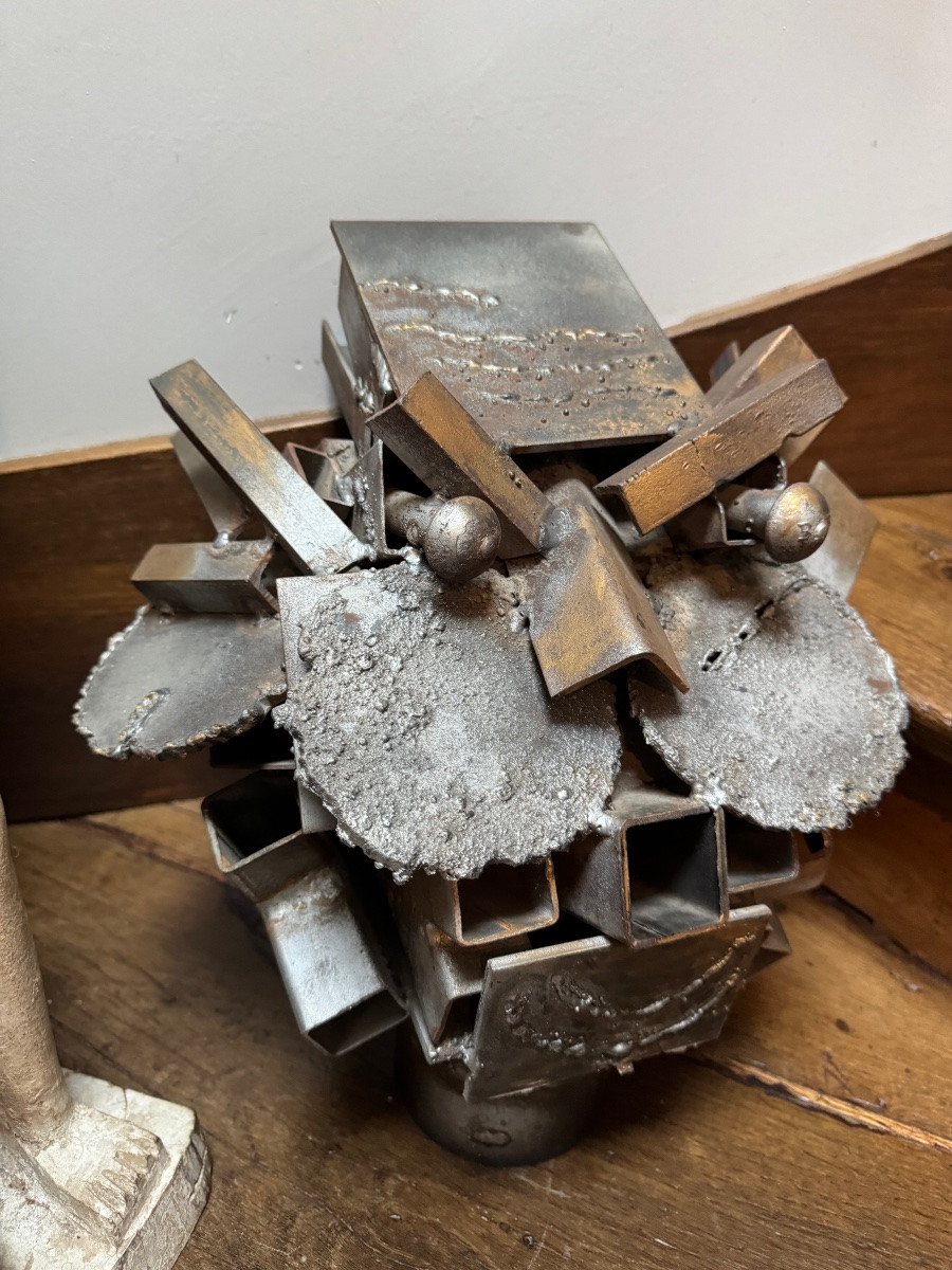 Art Brut, Welded Metal Feline Head Circa 1970-photo-4