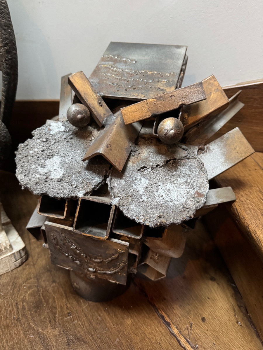 Art Brut, Welded Metal Feline Head Circa 1970-photo-5