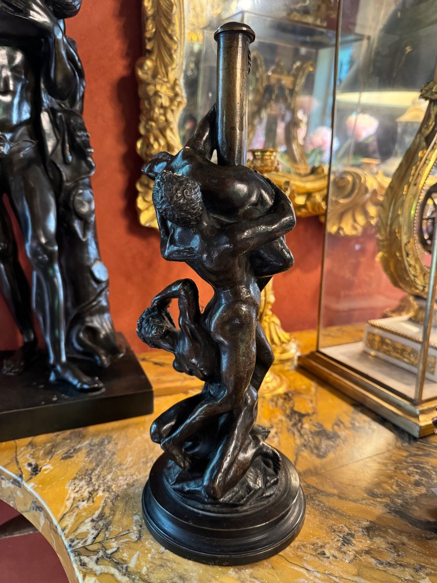 Antique Bronze Lamp Base, The Rape Of The Sabine Women-photo-2