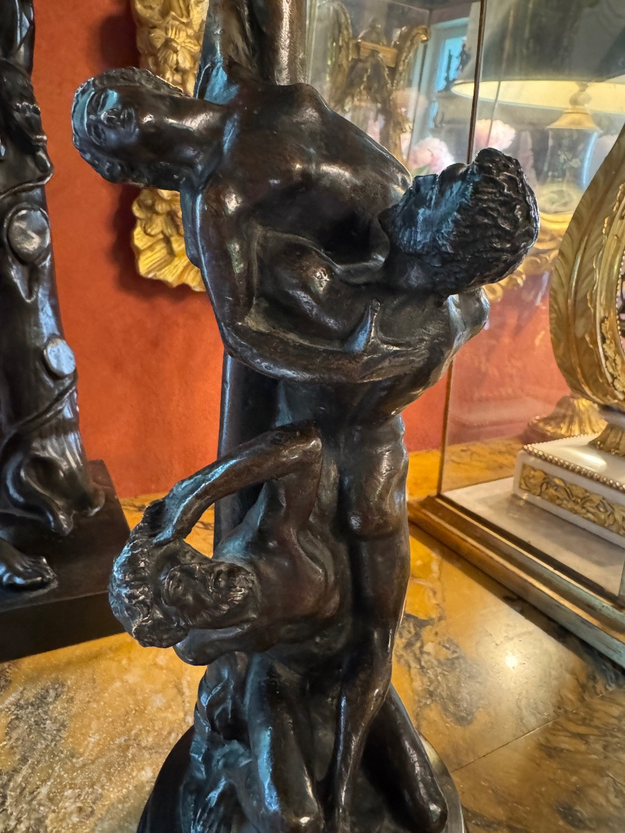 Antique Bronze Lamp Base, The Rape Of The Sabine Women-photo-3