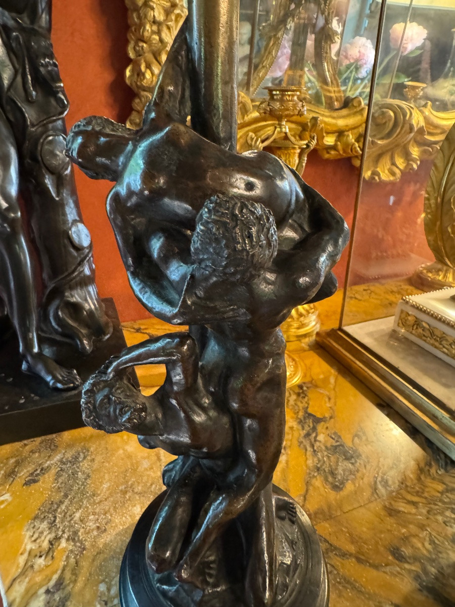 Antique Bronze Lamp Base, The Rape Of The Sabine Women-photo-3