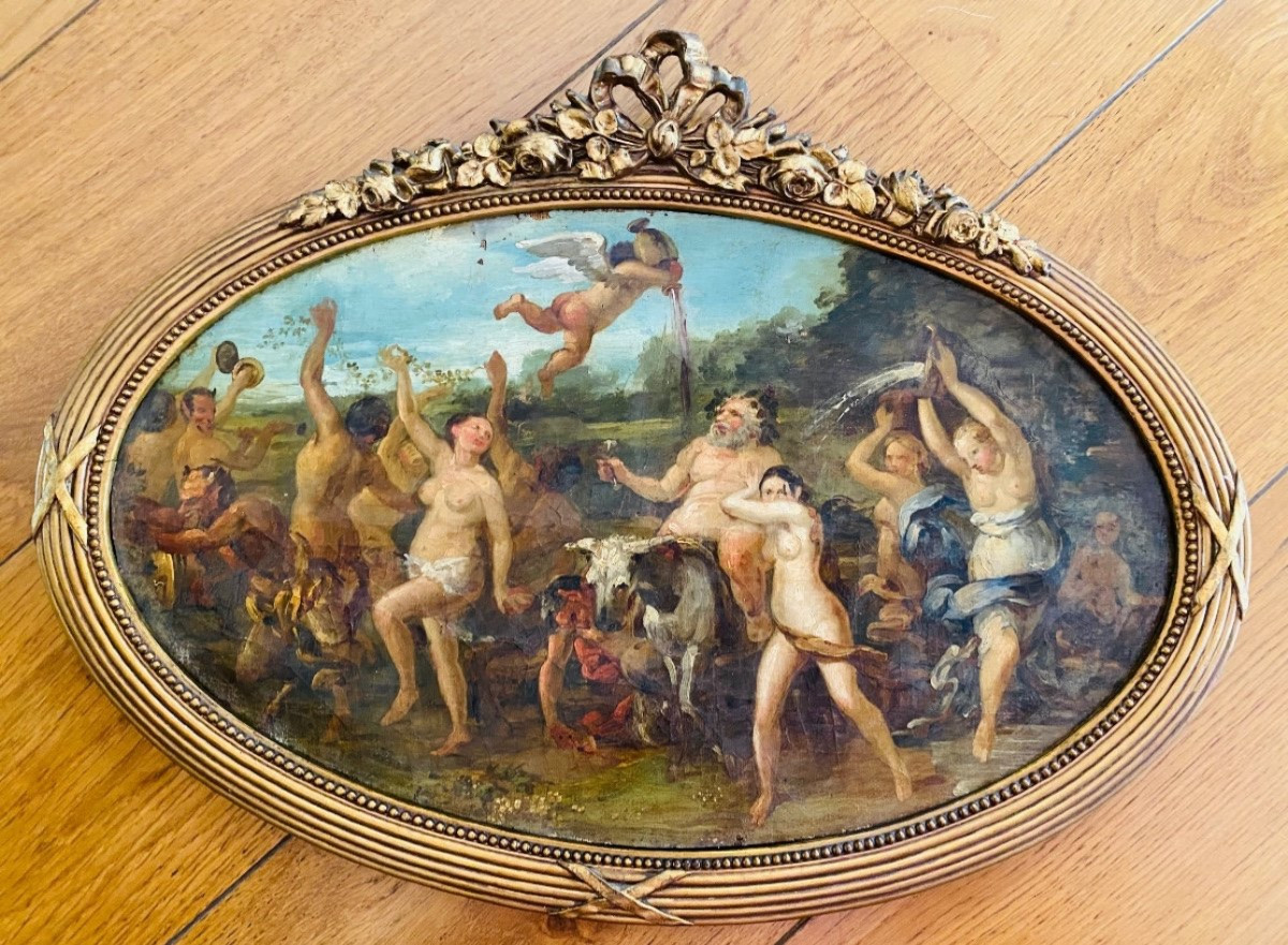 Le Triomphe De Silène, Huile Sur Toile Du XIX Eme Siècle-photo-3