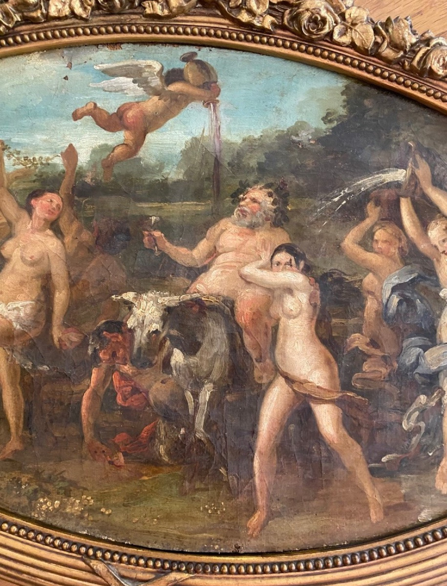 Le Triomphe De Silène, Huile Sur Toile Du XIX Eme Siècle-photo-2